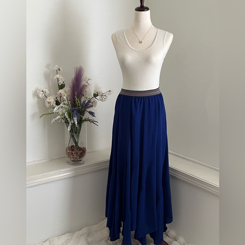 Brand Label Flowy Fairy Boho Royal Blue Handkerchief Maxi Skirt